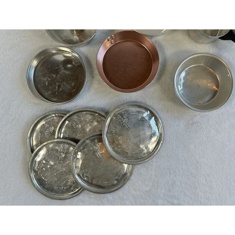 Child's Vintage Metal Pots & Pans Play Miniature Dish Set Plates, Pots, Pans
